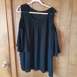 Signature Collection 3X Black Cold Shoulder Short Sleeve flowy tunic Blouse